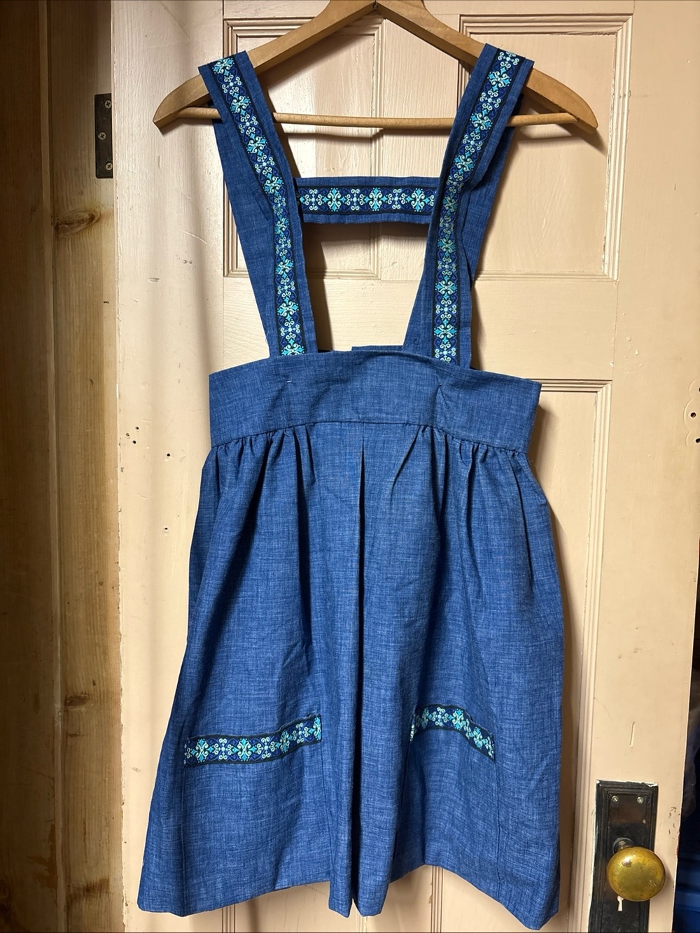 VTG 70s Handmade Denim Prairie Jumper Skirt Small Milkmaid Cottagecore